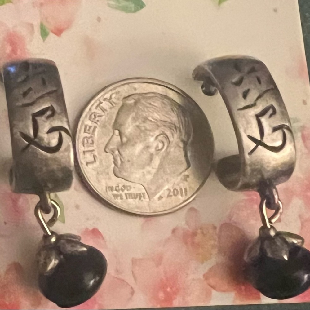 Brighton Silver Earrings with Black Bead Accents - Picture 3 of 4